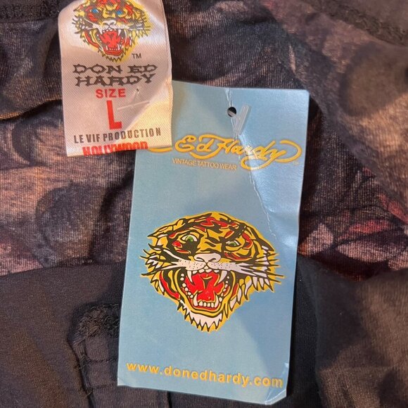 RARE Ed Hardy Womens Vintage Y2K Tattoo Wear Halter Collar Button Cotton T Large - Picture 7 of 10